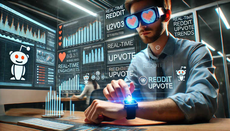 Marketer using smart glasses and smartwatch.